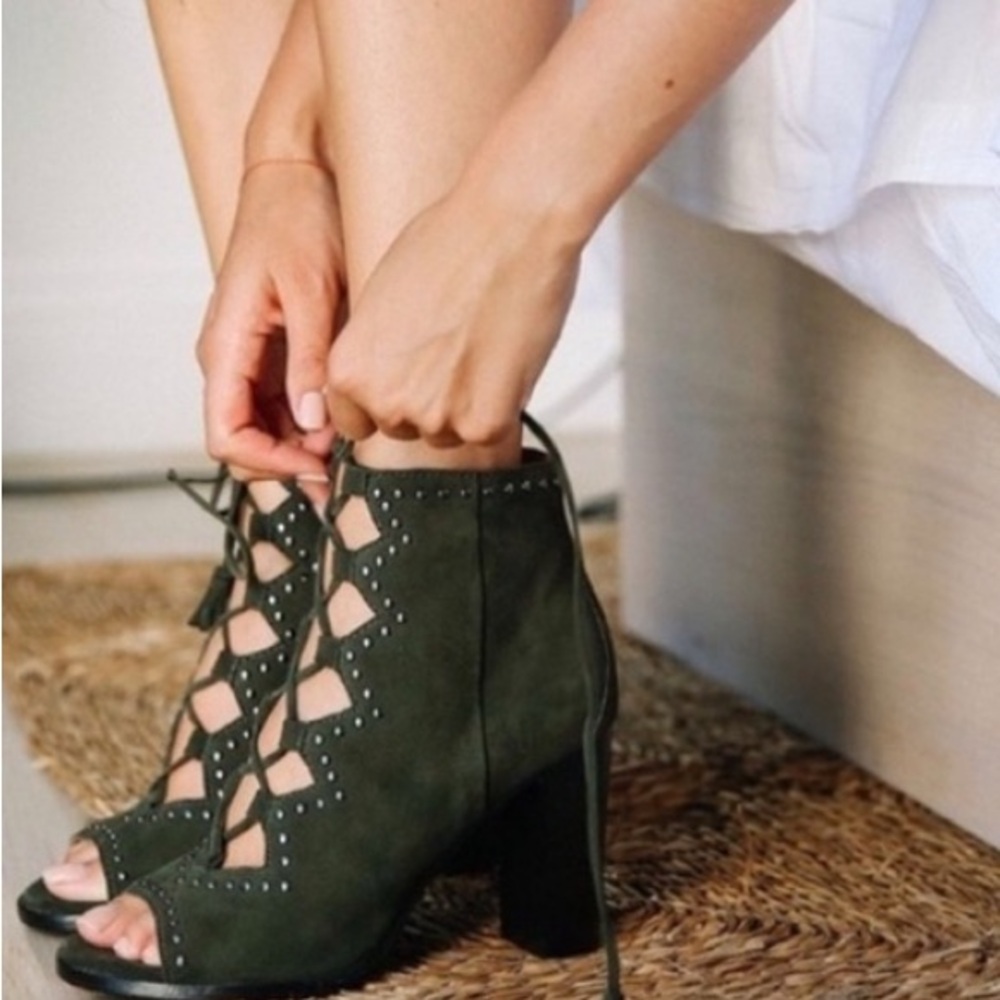 Frye Dark Green Lace-Up Heeled Boots